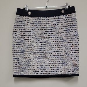 White House Black Market Navy and Cream Tweed Mini Skirt
